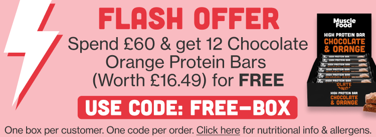 Spend £60 and get 12 x chocolate orange protein bars (Worth £16.49) for FREE - use code FREE-BOX