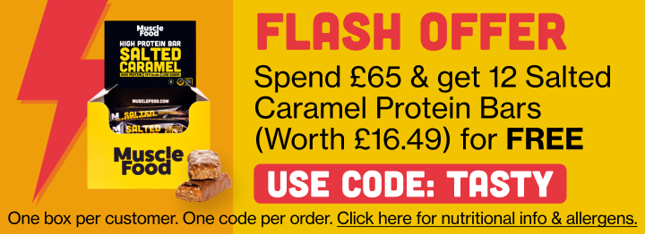 Spend £65 and get 12 slated caramel protin bars for free - use code TASTY
