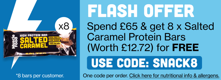 Flash Offer - Spend £65 and get 8 x slated caramel protein bars (Worth £12.72) for FREE. Use code SNACK8