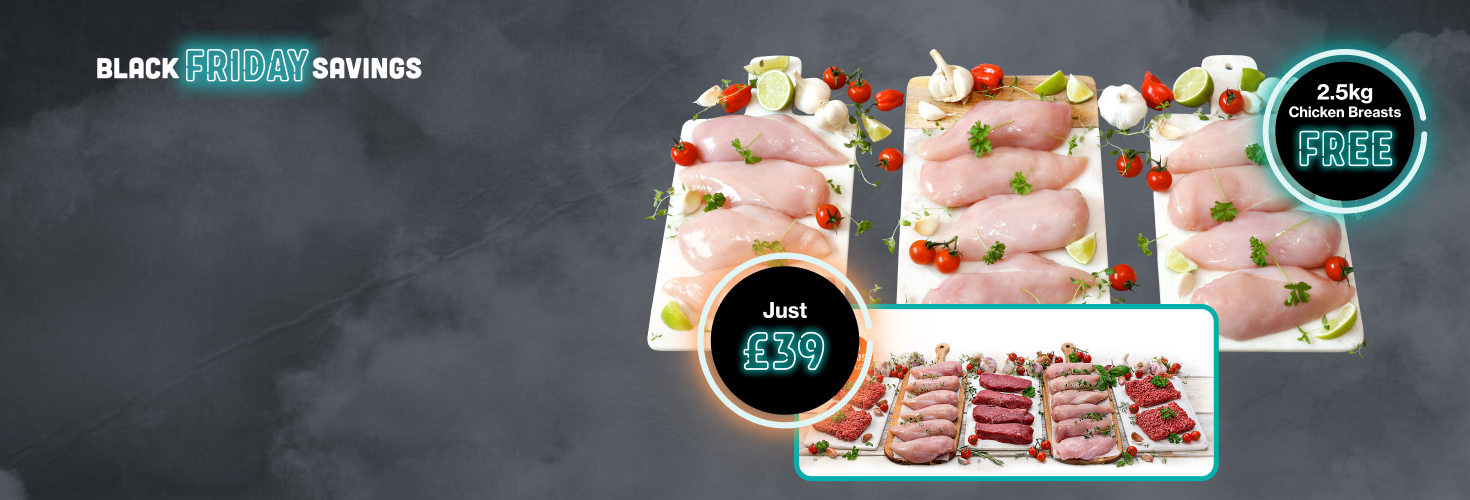 24 large chicken breasts, garnished and arranged on 4 chopping boards