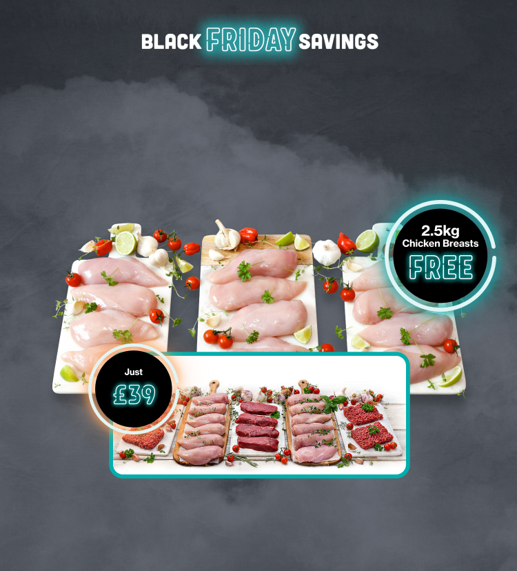 24 large chicken breasts, garnished and arranged on 4 chopping boards