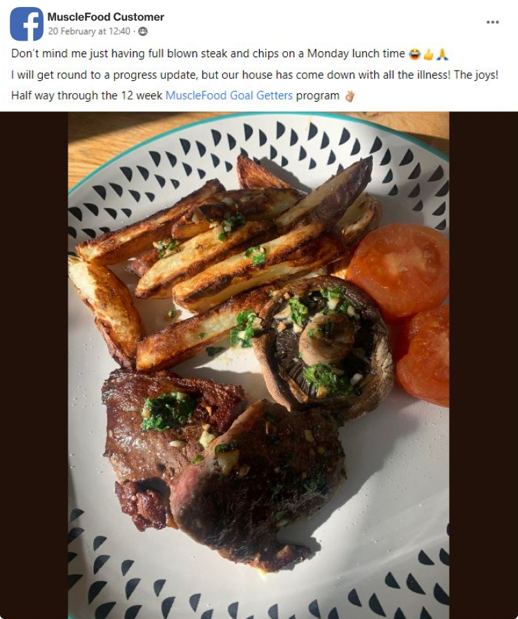 customer review from facebook with picture of cooked steaks