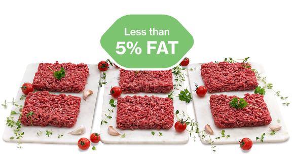 A plate of extra lean beef mince with insert less than 5% fat