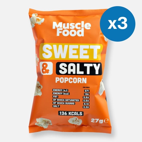 3 x 27g MuscleFood Sweet and Salty Popcorn