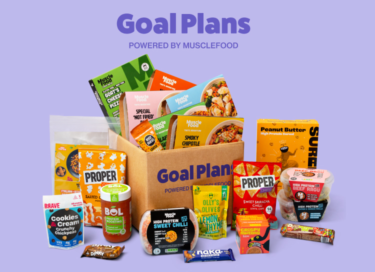 A variety of products arranged in, on and around a Goal Plans delivery box