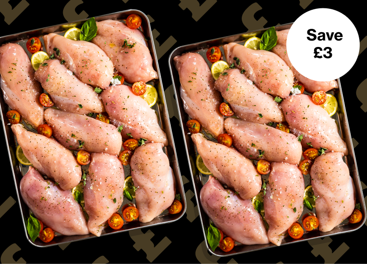 5kg of chicken breasts arranged on two trays