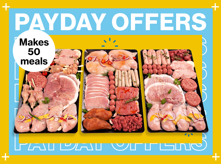 A large variety of raw meats arranged over 3 baking trays